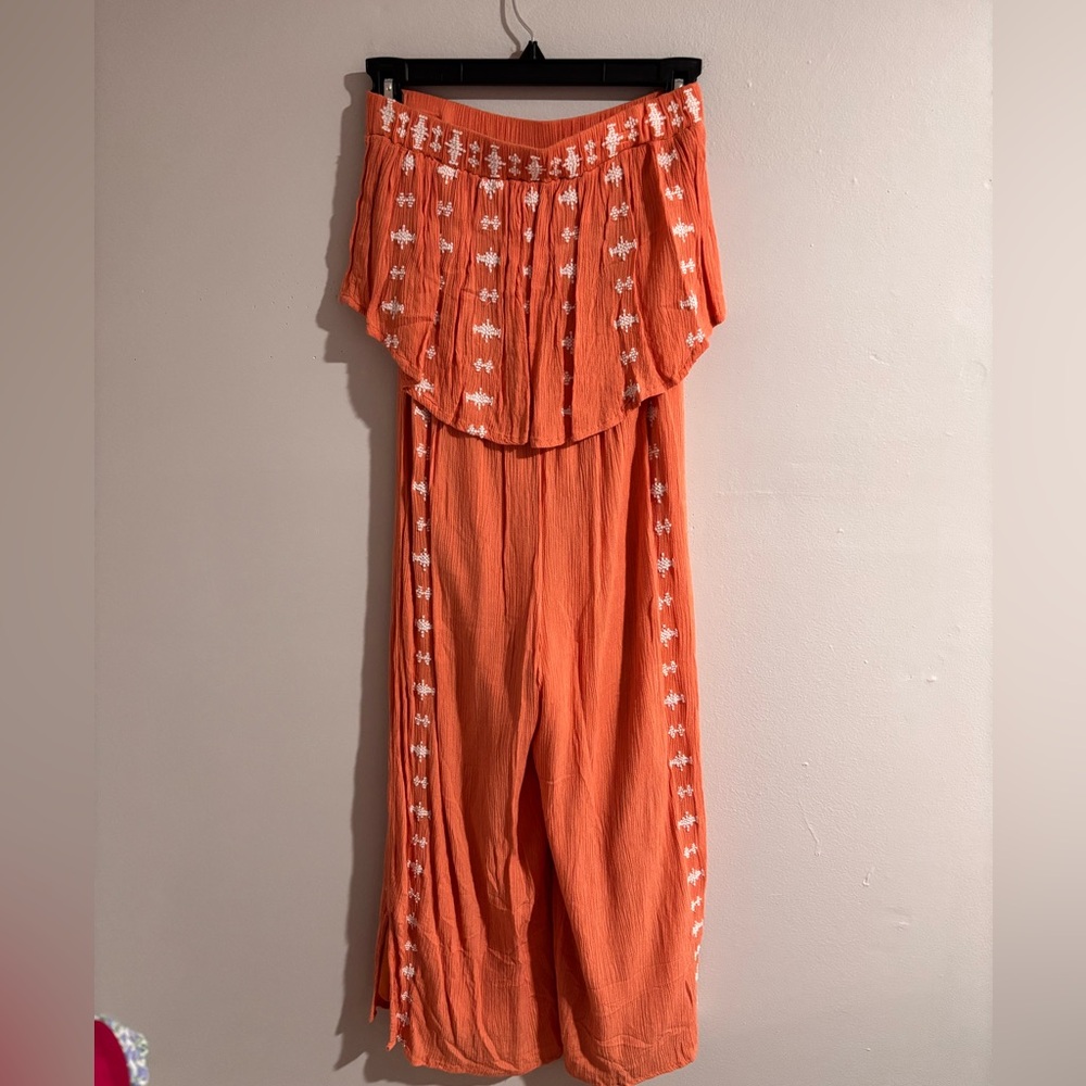 Sincerely Jules Orange Strapless Jumper with White Stitching